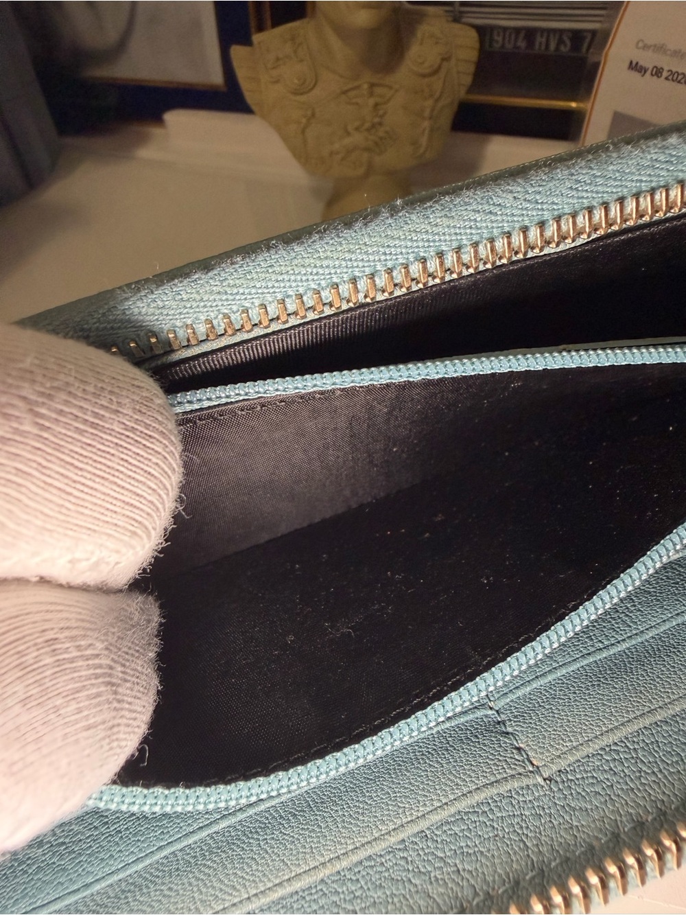 Authentic YSL sage green/blue leather zip around Long wallet with COA. - Picture 8 of 15